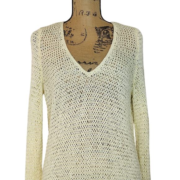 J. Jill Shiny Soft Butter Loose Weave V-Neck Tunic Cotton Blend Sweater Size Lg - Picture 3 of 8